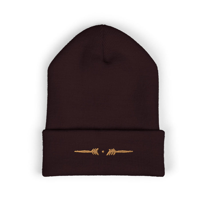 Classic Cuffed Embroidered Beanie - Old Gold on Brown