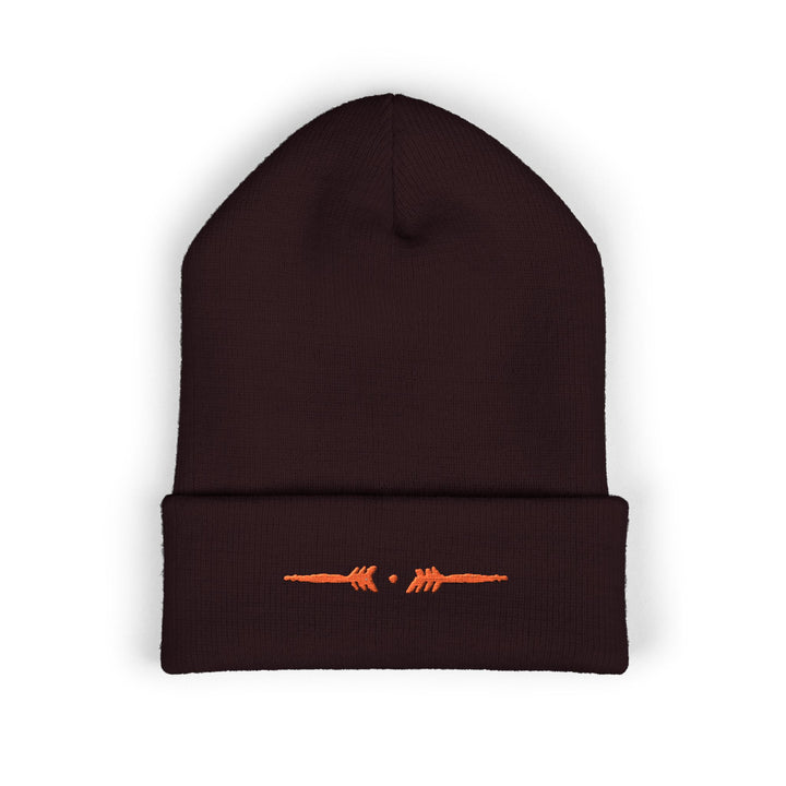 Classic Cuffed Embroidered Beanie - Orange on Brown