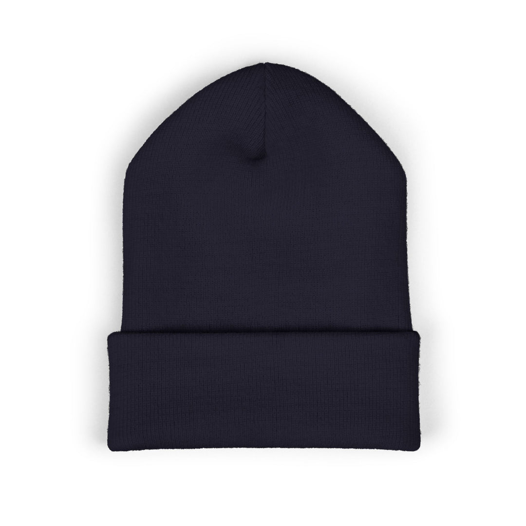 Classic Cuffed Embroidered Beanie - Purple on Navy