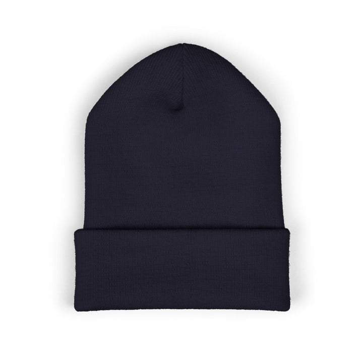 Classic Cuffed Embroidered Beanie - Purple on Navy