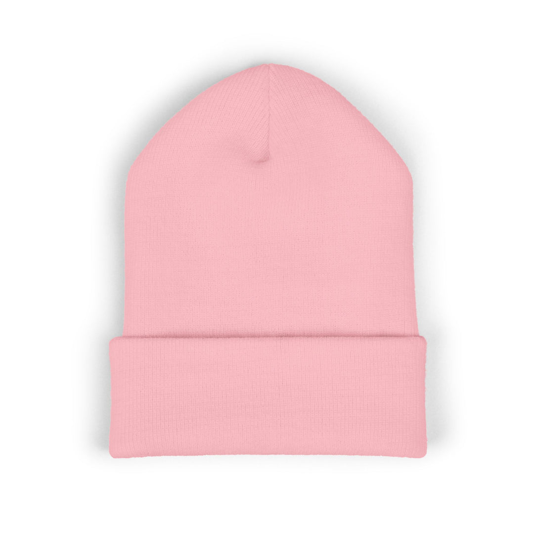 Classic Cuffed Embroidered Beanie - Black on Pink