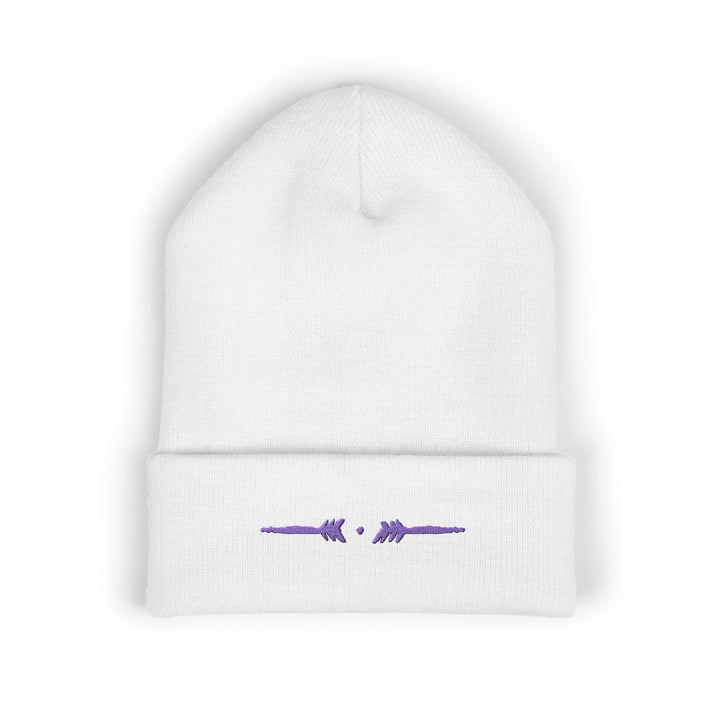 Classic Cuffed Embroidered Beanie - Purple on White