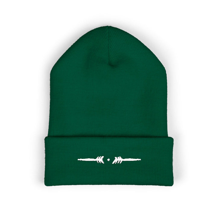 Classic Cuffed Embroidered Beanie - White on Spruce