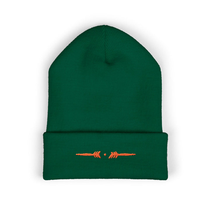 Classic Cuffed Embroidered Beanie - Orange on Spruce