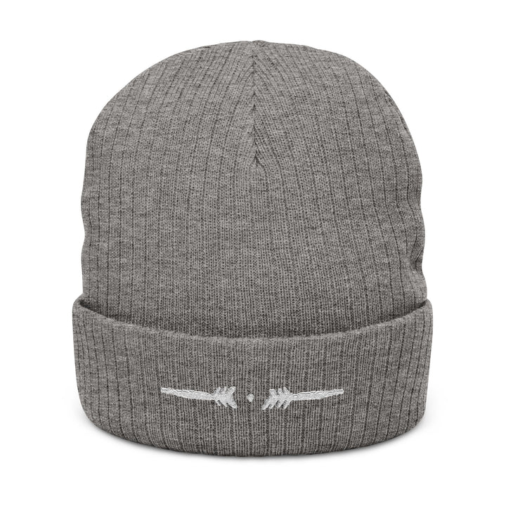 Embroidered Ribbed Knit Beanie - White Ash