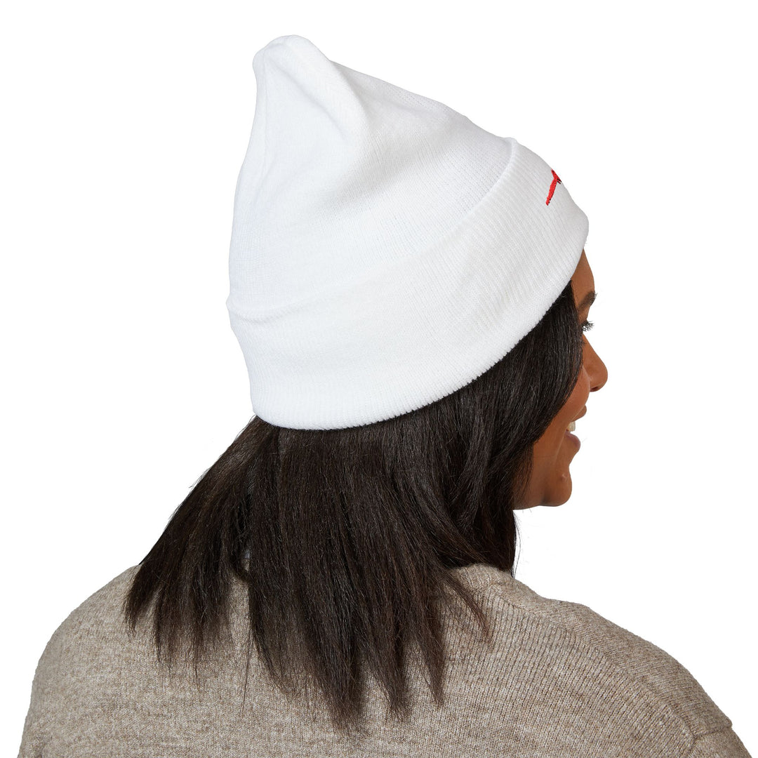 Classic Cuffed Embroidered Beanie - Rojo on White