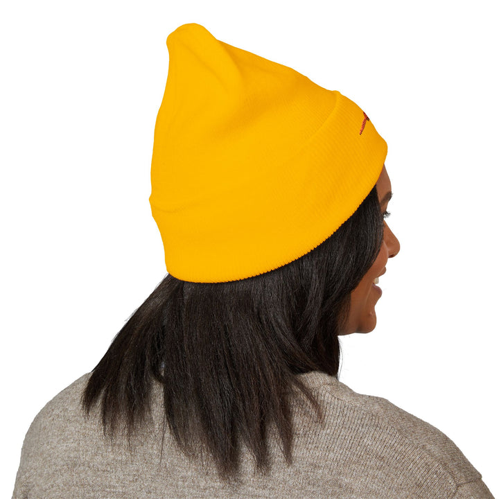 Classic Cuffed Embroidered Beanie - Orange on Honey