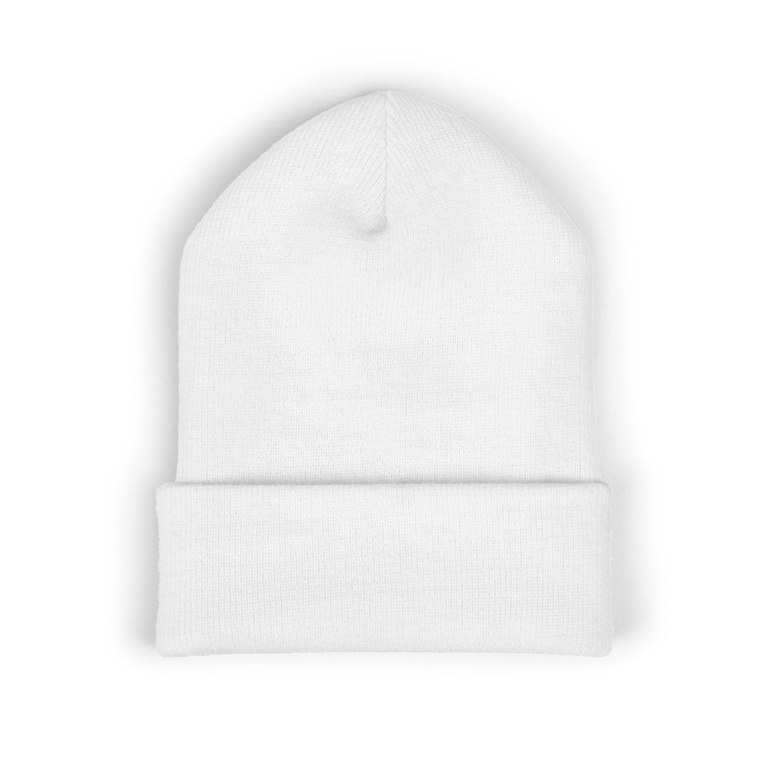 Classic Cuffed Embroidered Beanie - Purple on White