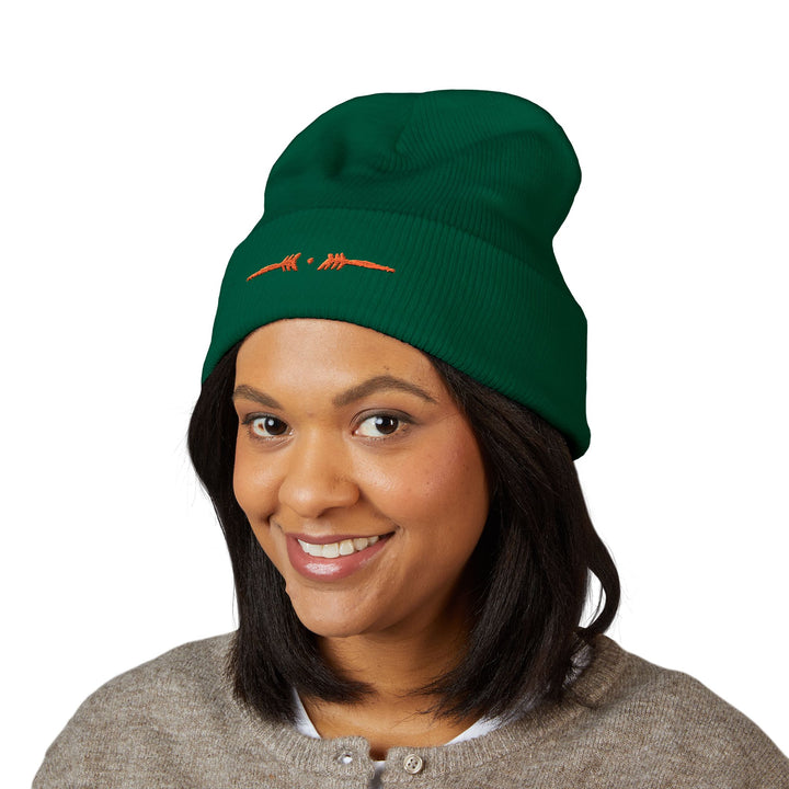 Classic Cuffed Embroidered Beanie - Orange on Spruce
