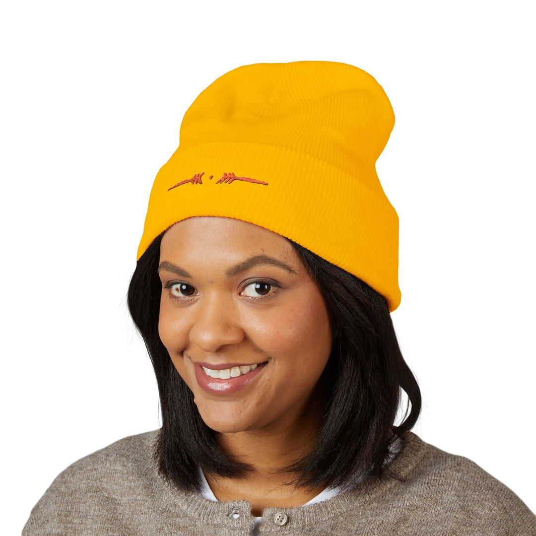 Classic Cuffed Embroidered Beanie - Orange on Honey