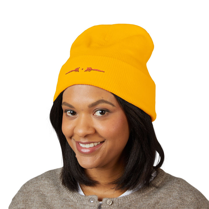 Classic Cuffed Embroidered Beanie - Orange on Honey