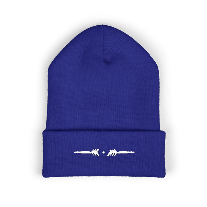 Classic Cuffed Embroidered Beanie - White on Royal