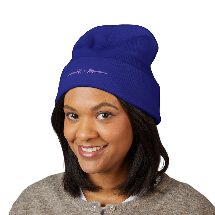 Classic Cuffed Embroidered Beanie - Purple on Royal