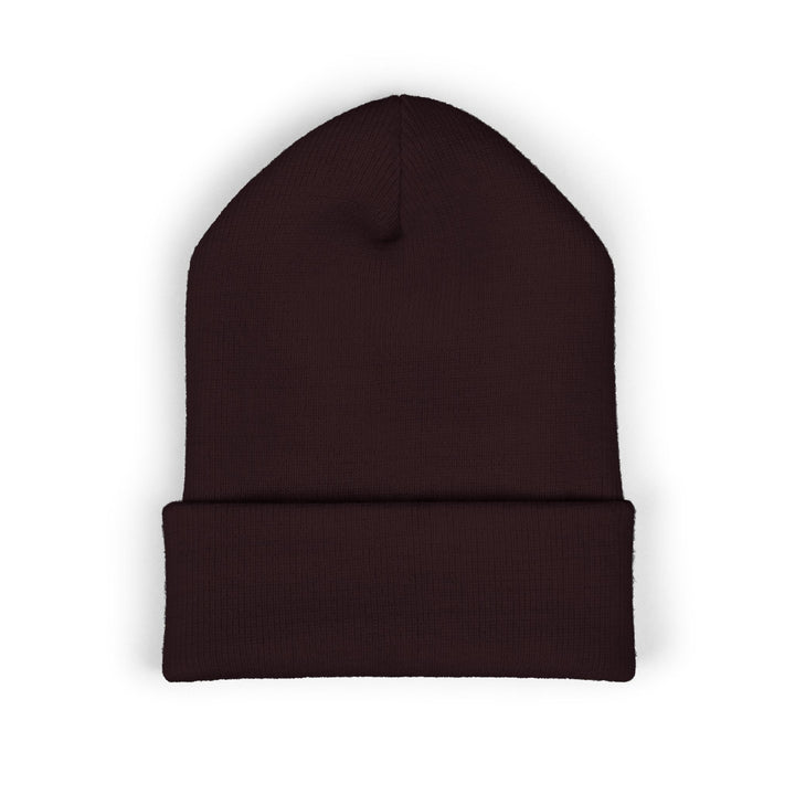 Classic Cuffed Embroidered Beanie - Orange on Brown