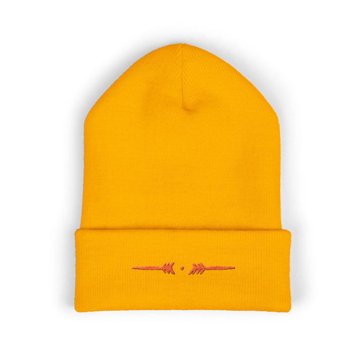 Classic Cuffed Embroidered Beanie - Orange on Honey
