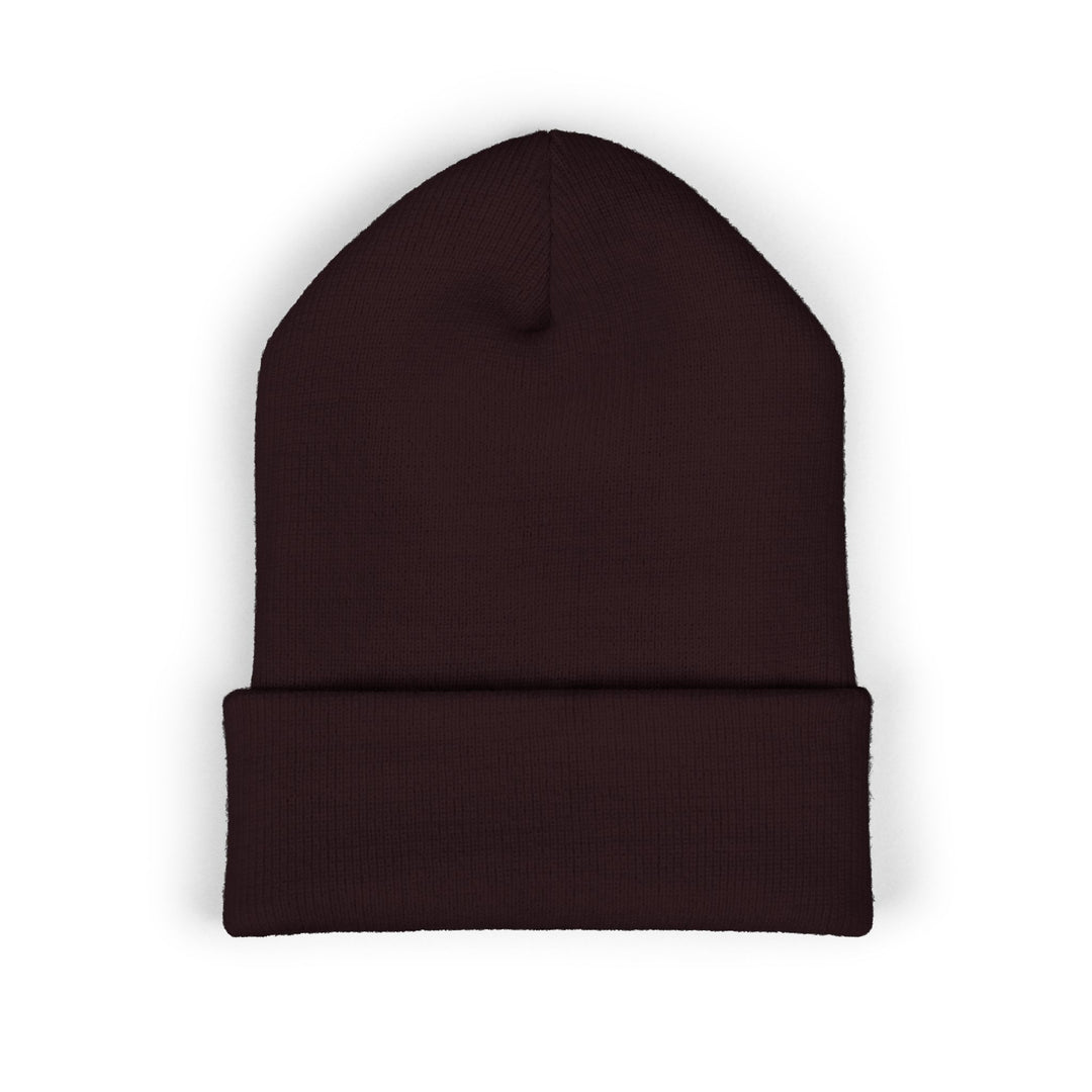 Classic Cuffed Embroidered Beanie - Old Gold on Brown