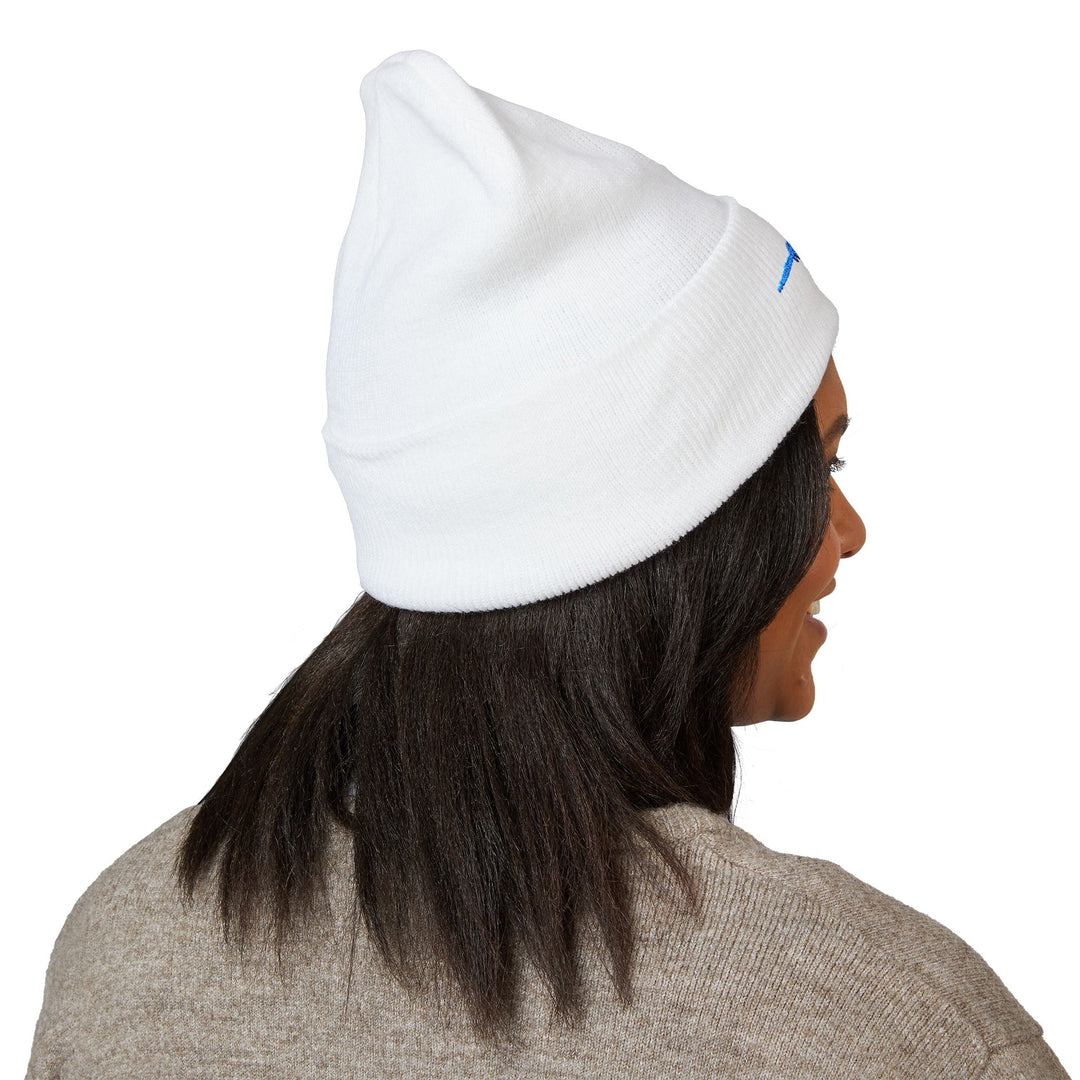 Classic Cuffed Embroidered Beanie - Ice on White