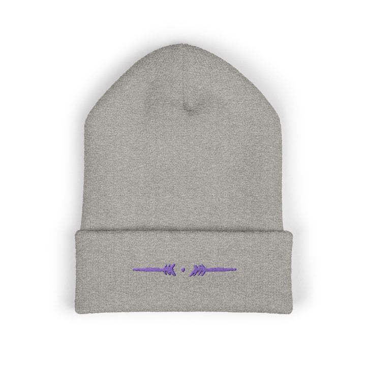 Classic Cuffed Embroidered Beanie - Purple on Heather
