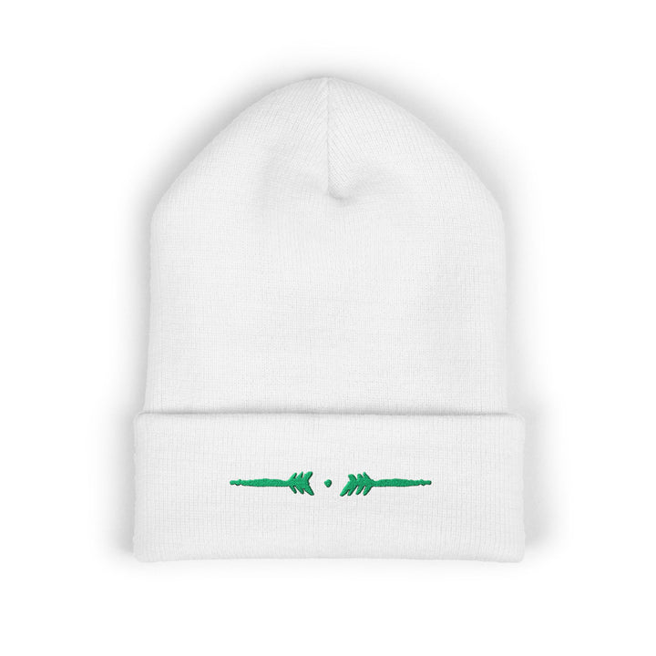Classic Cuffed Embroidered Beanie - Spruce on White