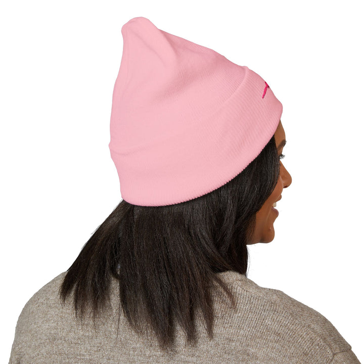 Classic Cuffed Embroidered Beanie - Pink on Pink