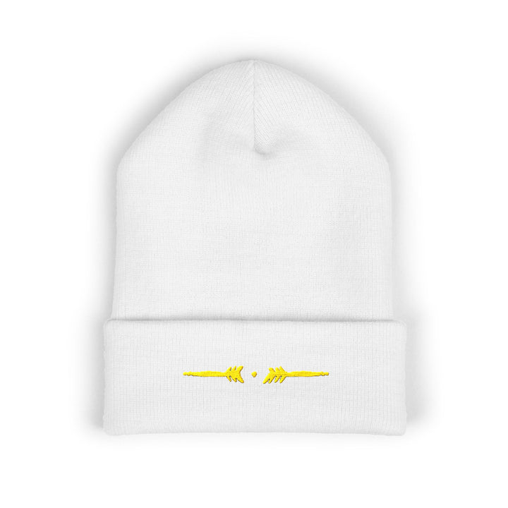 Classic Cuffed Embroidered Beanie - Yellow on White