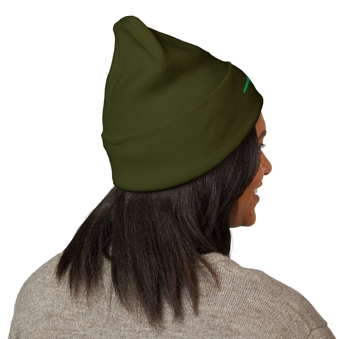 Classic Cuffed Embroidered Beanie - Spruce on Olive