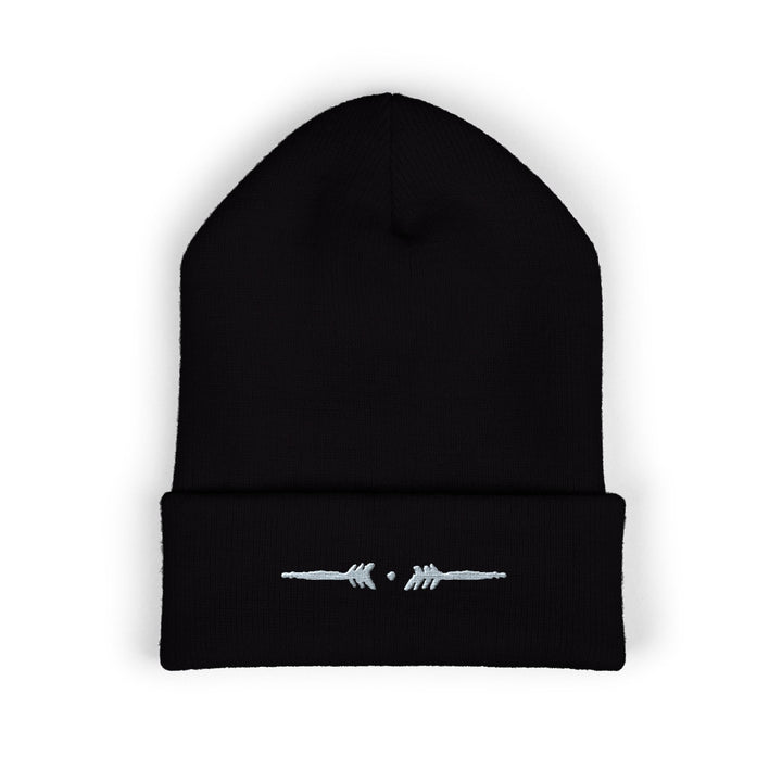 Classic Cuffed Embroidered Beanie - Grey on Black