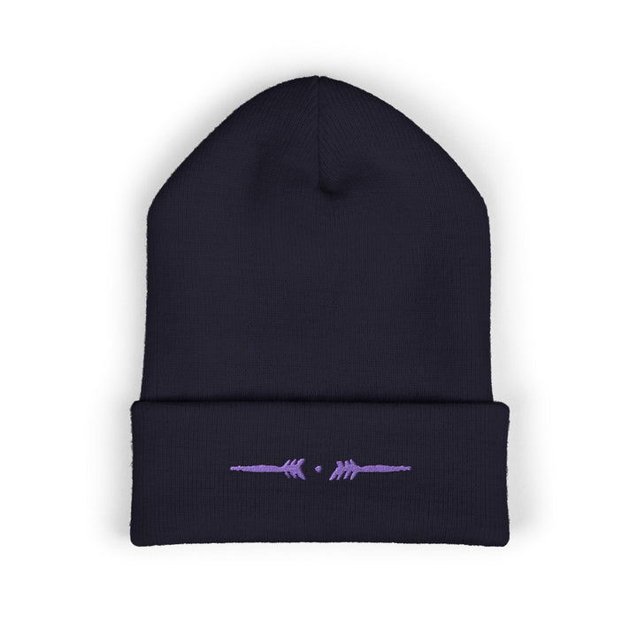 Classic Cuffed Embroidered Beanie - Purple on Navy