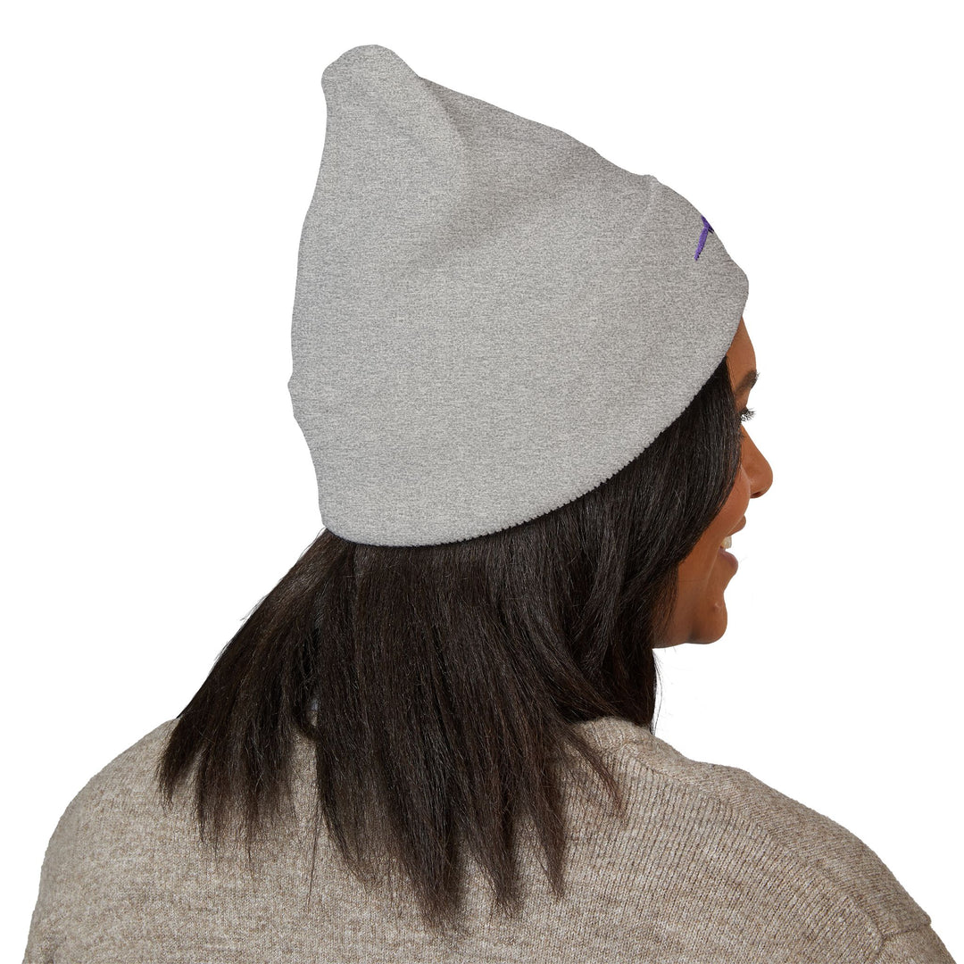 Classic Cuffed Embroidered Beanie - Purple on Heather