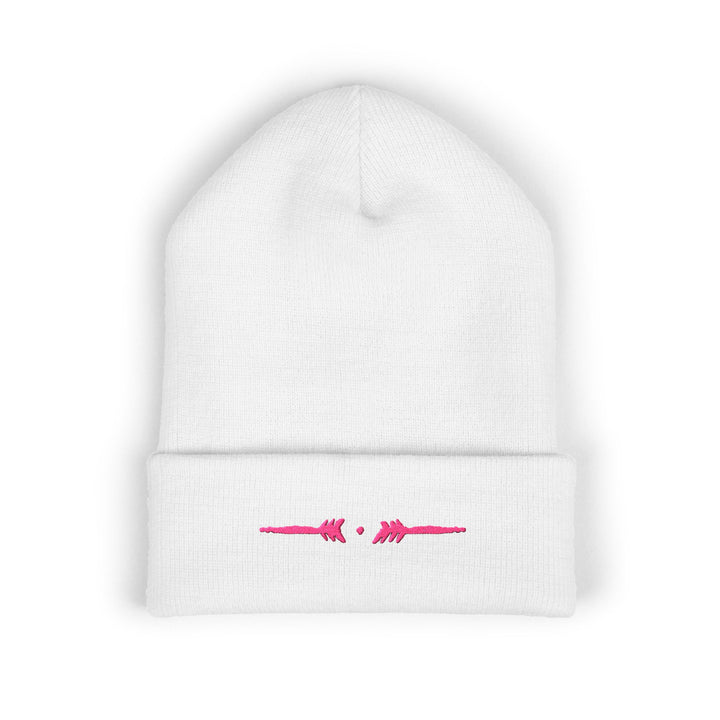 Classic Cuffed Embroidered Beanie - Flamingo on White