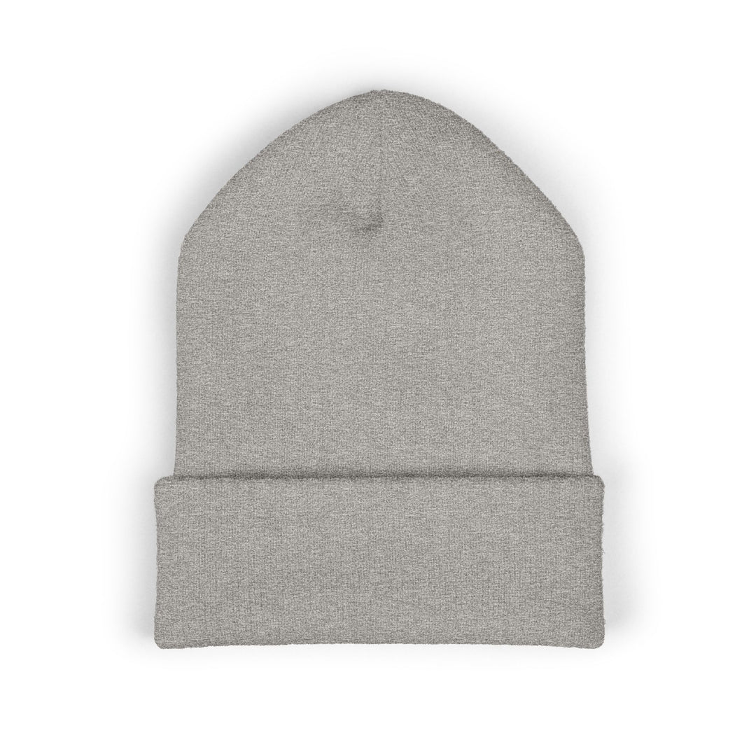 Classic Cuffed Embroidered Beanie - Purple on Heather
