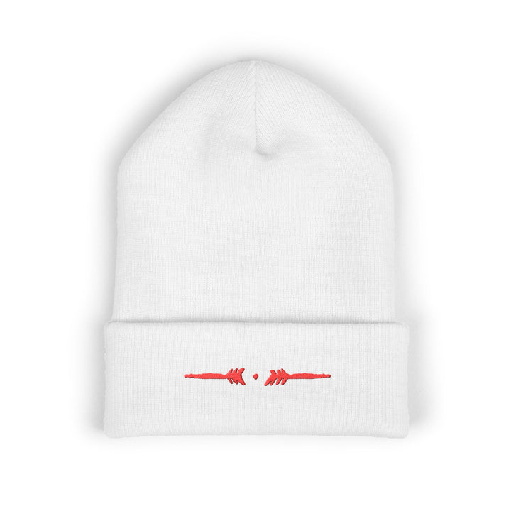 Classic Cuffed Embroidered Beanie - Rojo on White