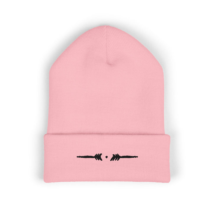 Classic Cuffed Embroidered Beanie - Black on Pink