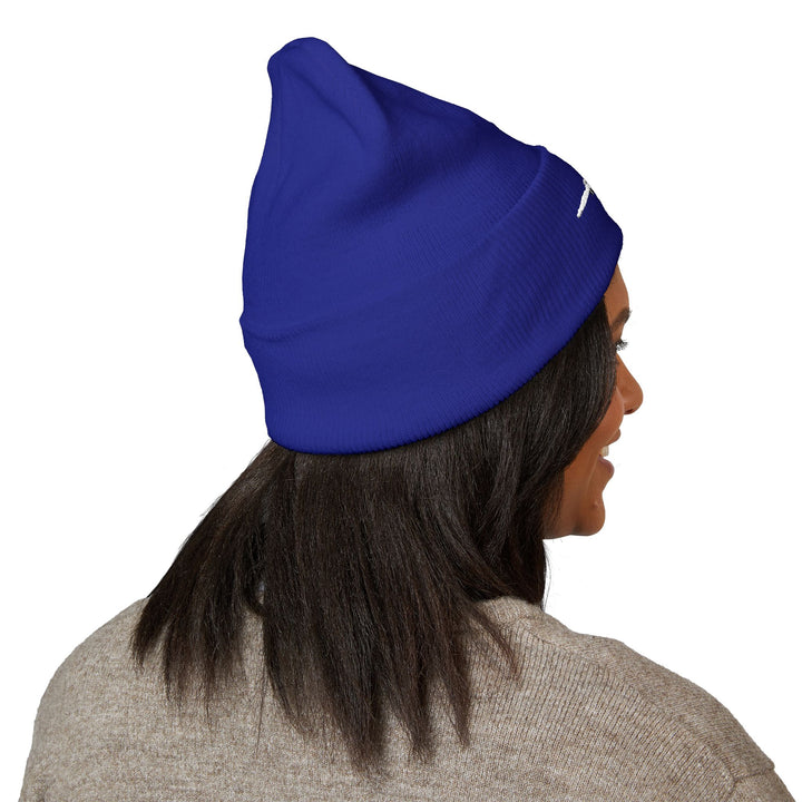 Classic Cuffed Embroidered Beanie - White on Royal