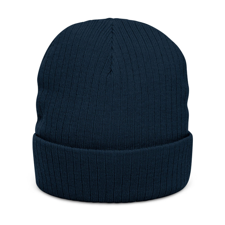 Embroidered Ribbed Knit Beanie - Deep Freeze
